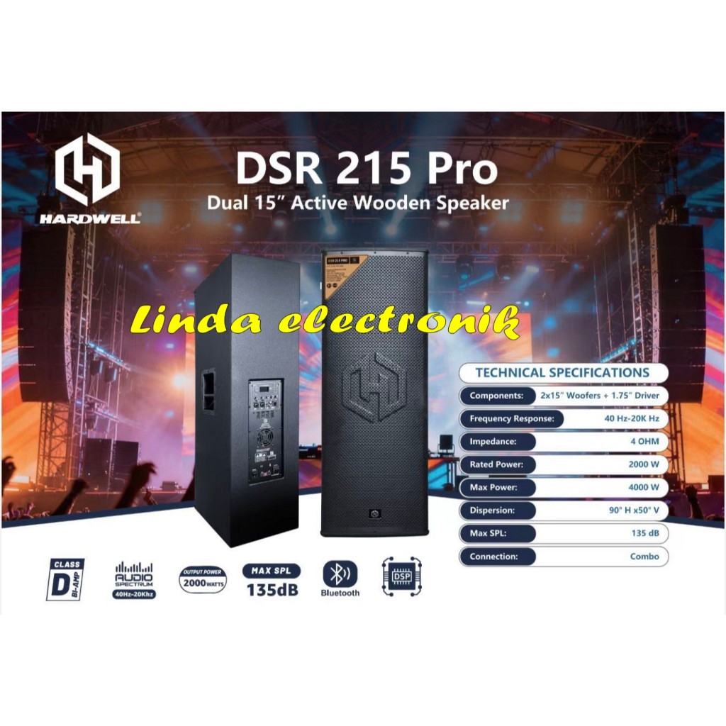 speaker aktif hardwell dsr215pro / dsr215 pro / dsr 215 pro 15x 2 woofer 15'' 1 buah original