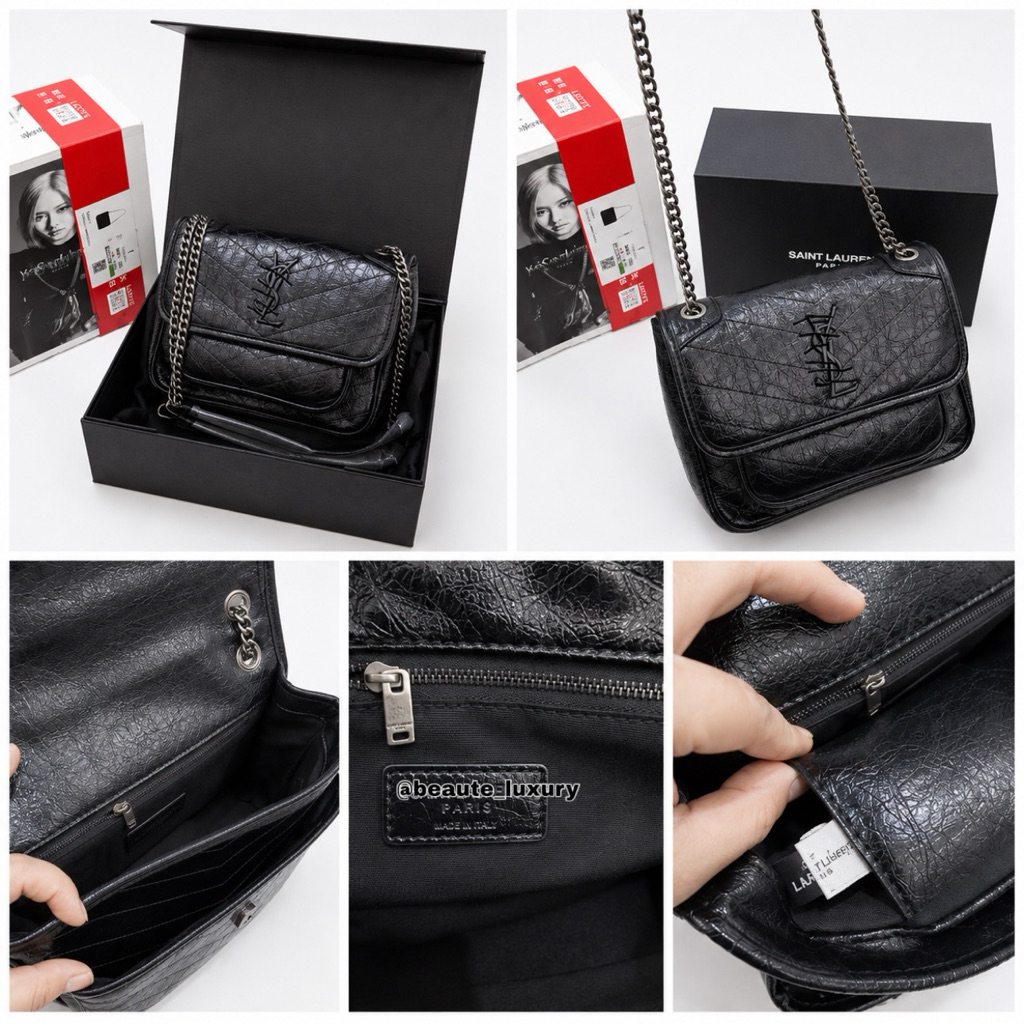 Tas Selempang YESL Nikii So Black Leather Super Premium ( BOX MAGNET )