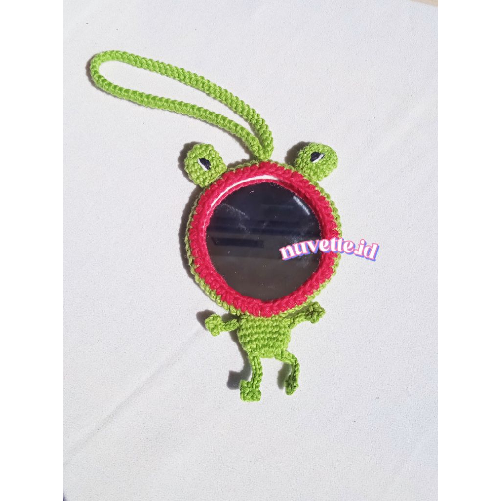 Amigurumi Frog Mirror Bag Charm Handmade | Gantungan Tas Cermin Rajut Katun Bali | Cute Crochet Keyc