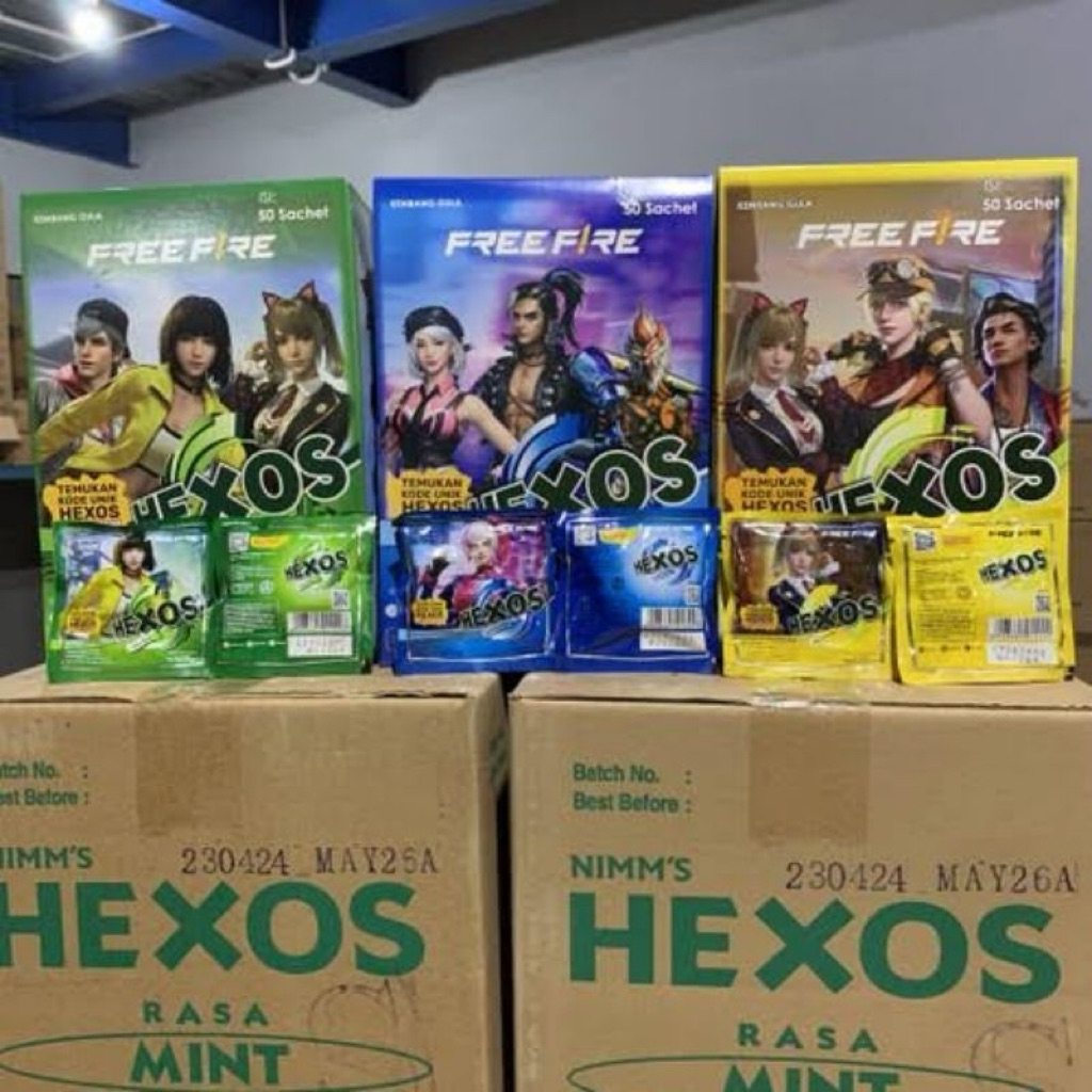 Permen Hexos box Isi 50 Sachet - Melegakan Tenggorokan, Segar, Praktis