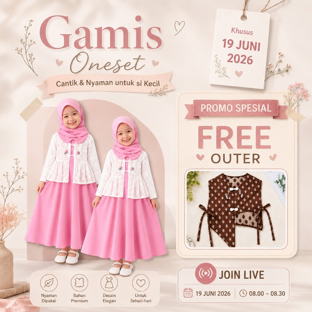 Gamis Anak Perempuan 2in1 Outer Brokat Premium Free Outer | Dress Muslim Anak Elegan