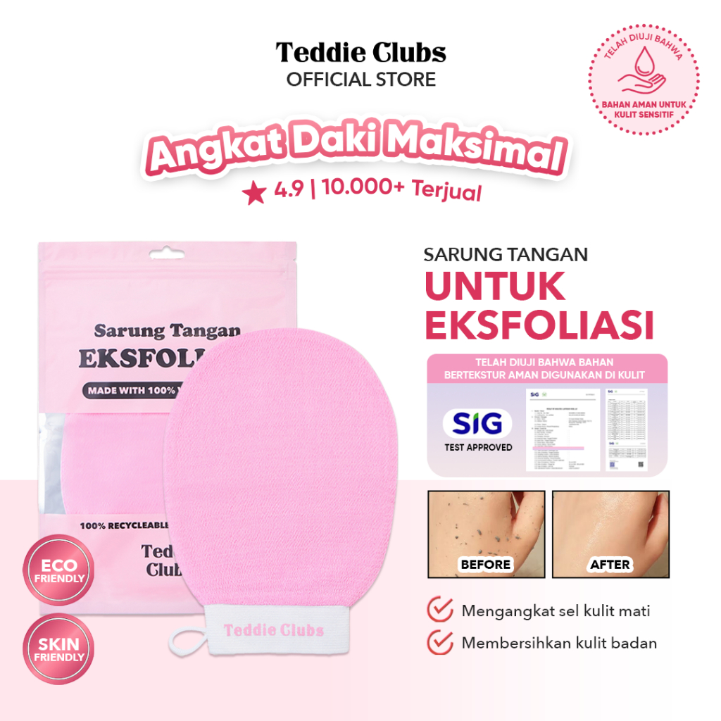 Teddie Clubs TA001-TA024  Body Exfoliating Gloves | Alat Scrub Badan | Sarung Tangan Mandi Scrub | S