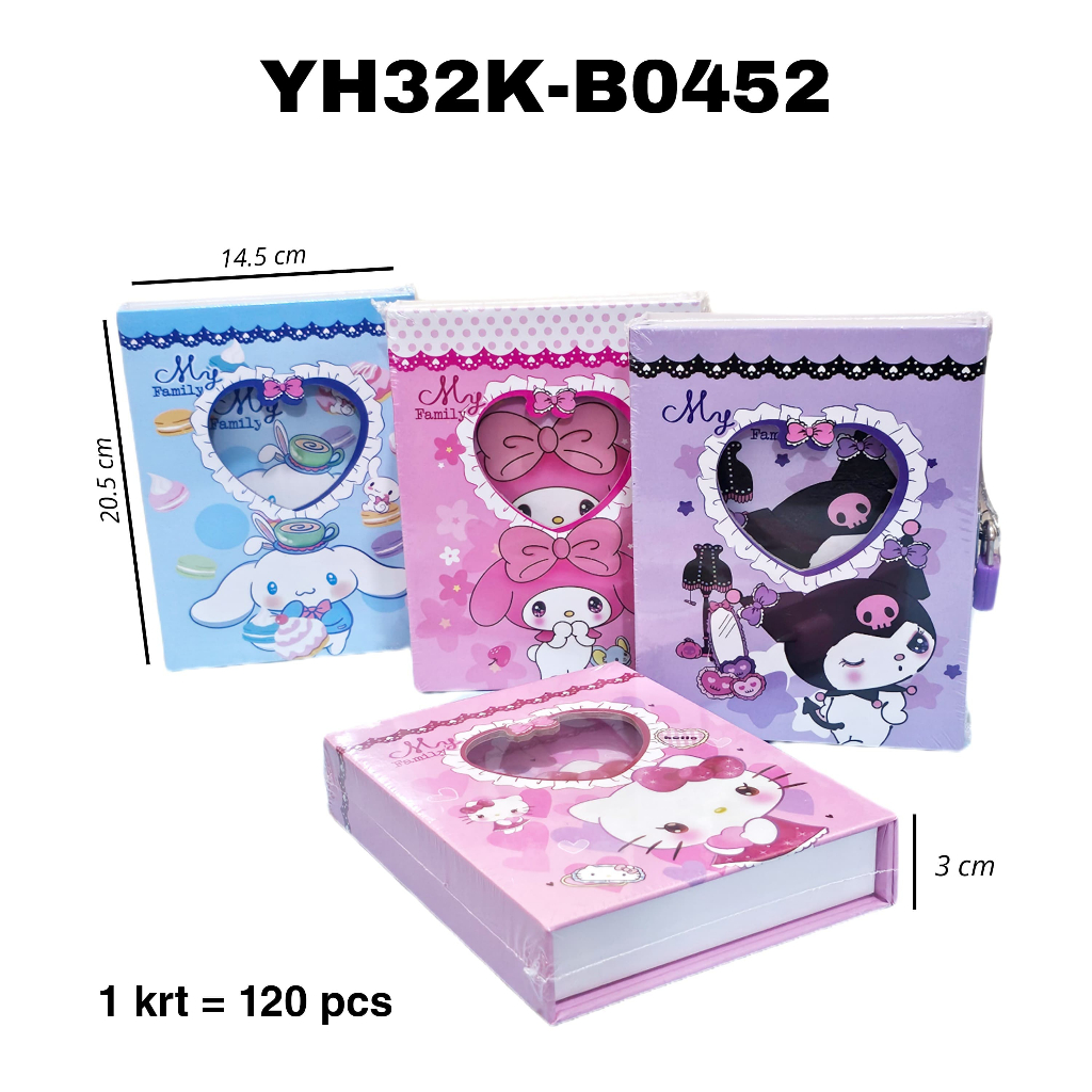 Buku Diary Dus Catatan Kunci Gembok Ukuran Besar 32K Motif Karakter Kartun Lucu Unik | Sanrio Bear B