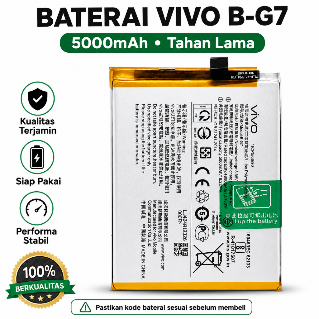Baterai Vivo B-G7 Untuk Y12 Y15 2019 Y17 2019 Z1 Pro Z5x Original Battery Pengganti Berkualitas