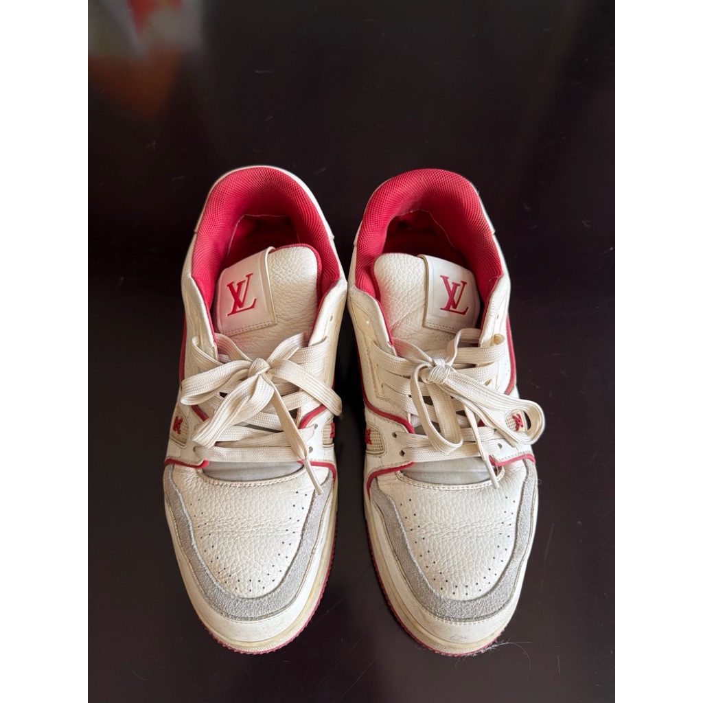 Preloved| Louis Vuitton LV Trainer Sneakers 'White red grey' 1ABFBI