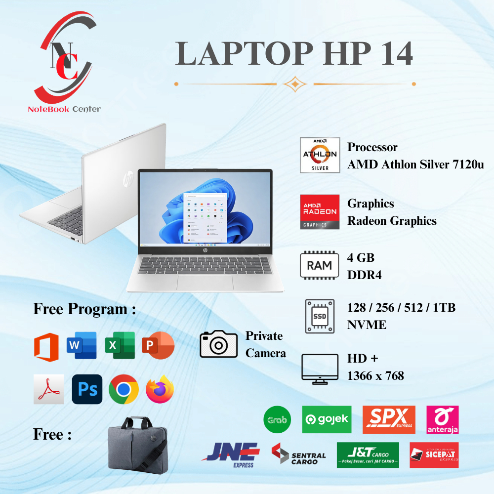 Laptop Baru Hp 14 AMD Athlon Silver 7120u RAM 4GB SSD 1TB