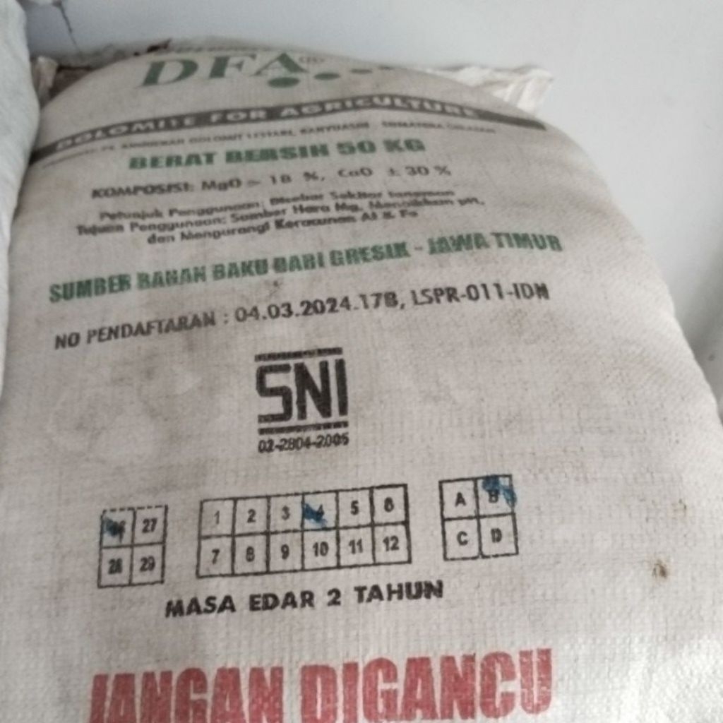 Pupuk Dolomit DFA kemasan 50 kg