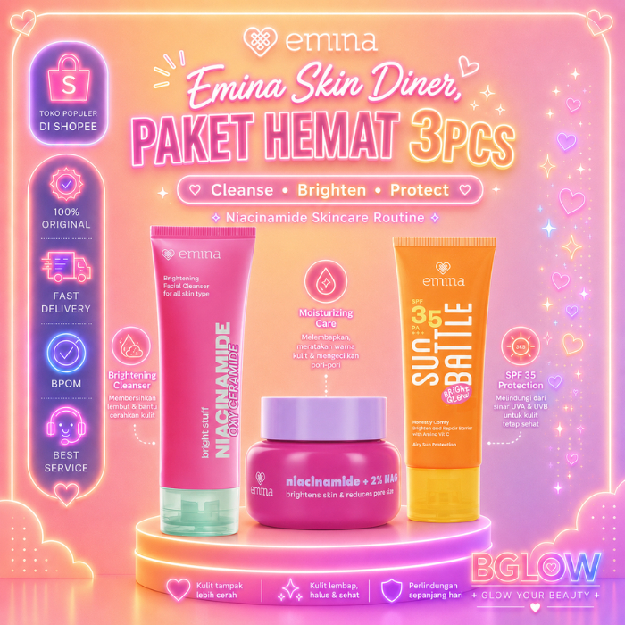 Emina Skin Diner Package 3Pcs Bundle Menu Glow | PAKET ISI 3 | Paket Skincare Remaja Mencerahkan | P