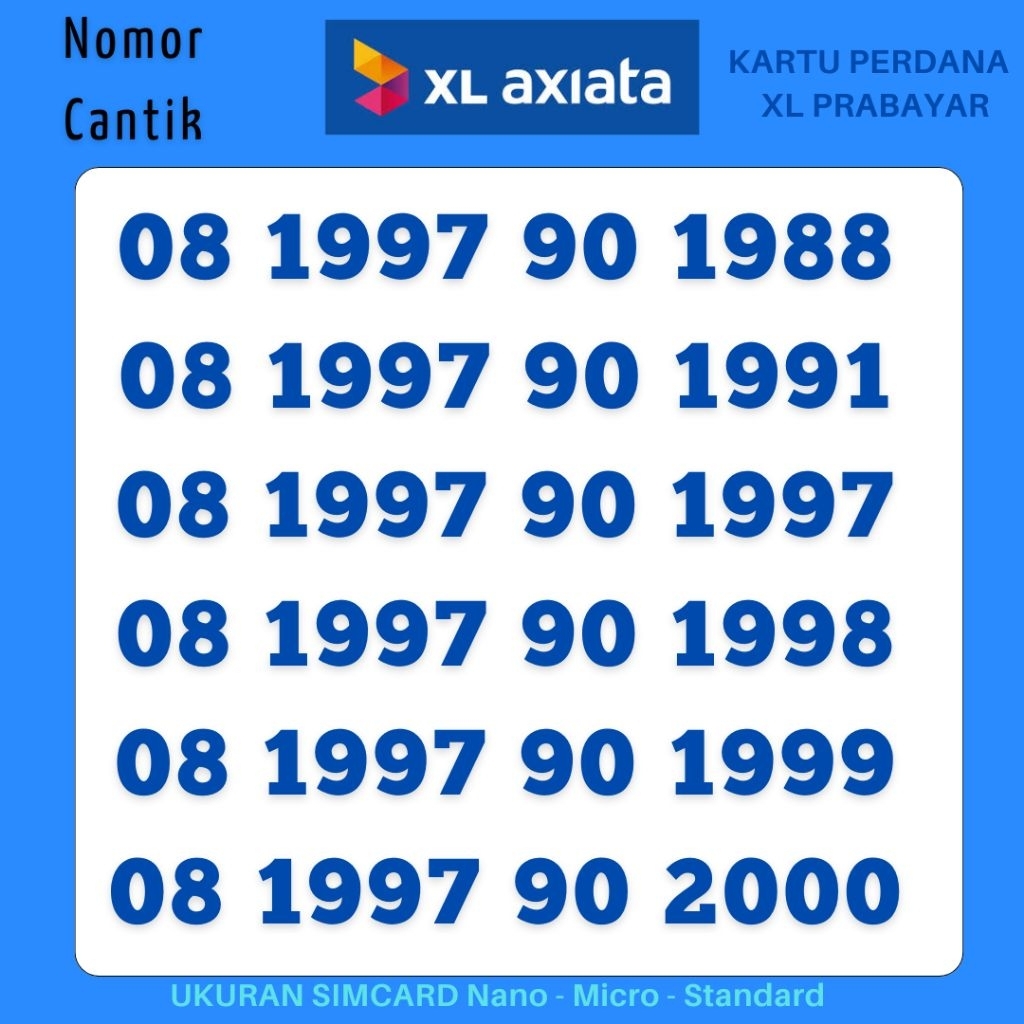 KARTU XL - NOMOR CANTIK XL TAHUN 1997 90 1997 KARTU XL NOMOR XL KARTU PERDANA KUOTA 3 GB NOMOR CANTI