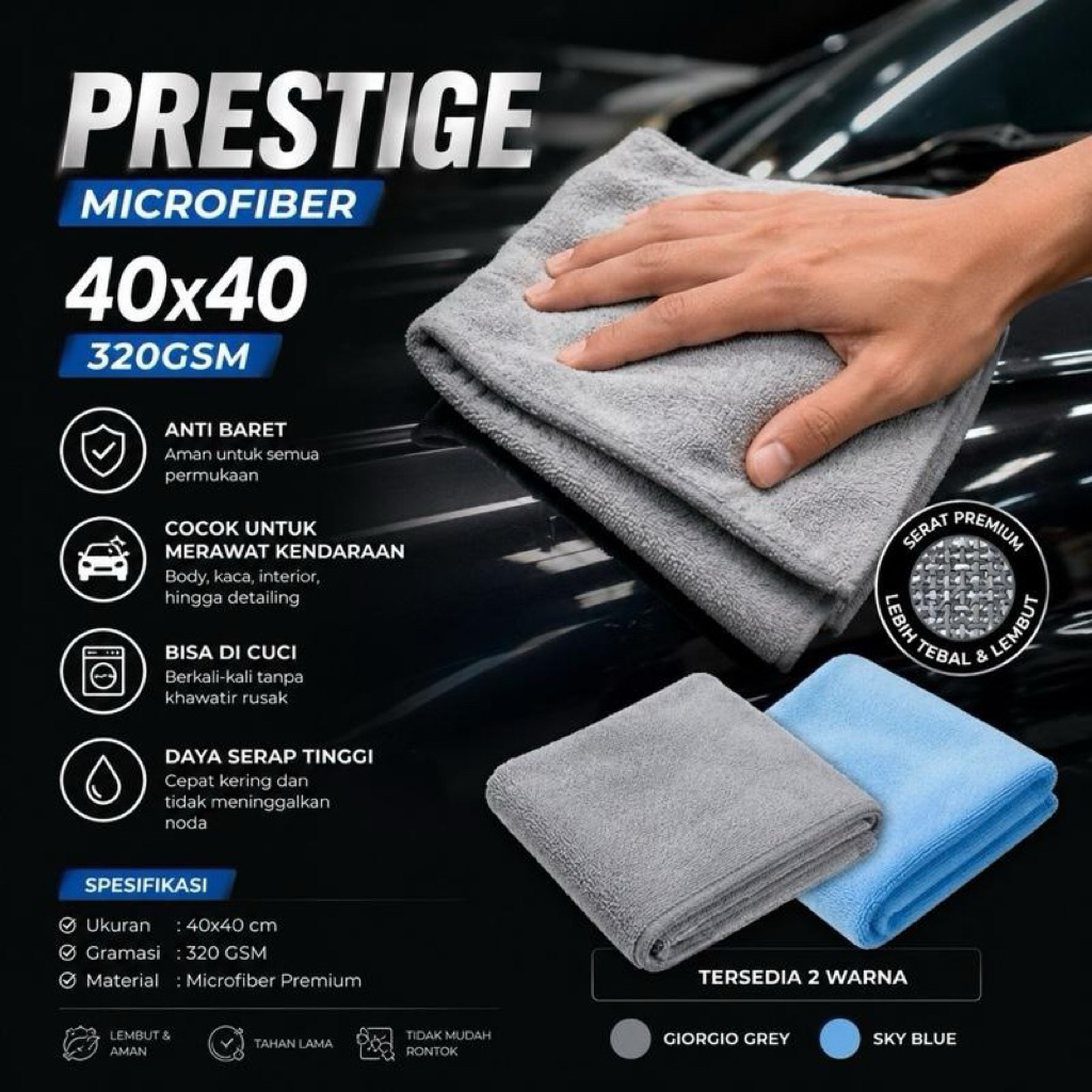 PRESTIGE Lap Kain Microfiber Anti Baret 320GSM 40x40 BUDISPEED Car