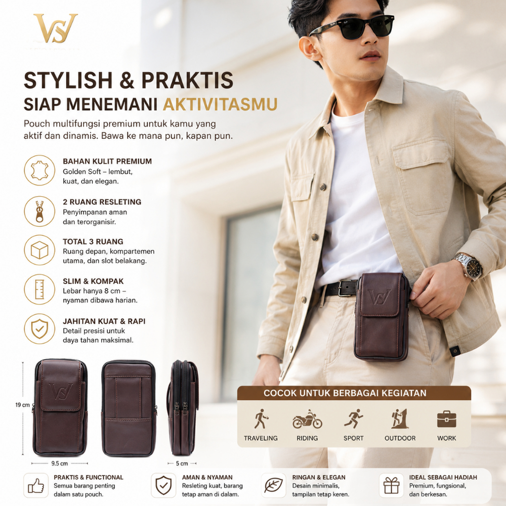 Dompet 3 Ruang Kulit Oxland HP Pinggang Kombinasi Premium