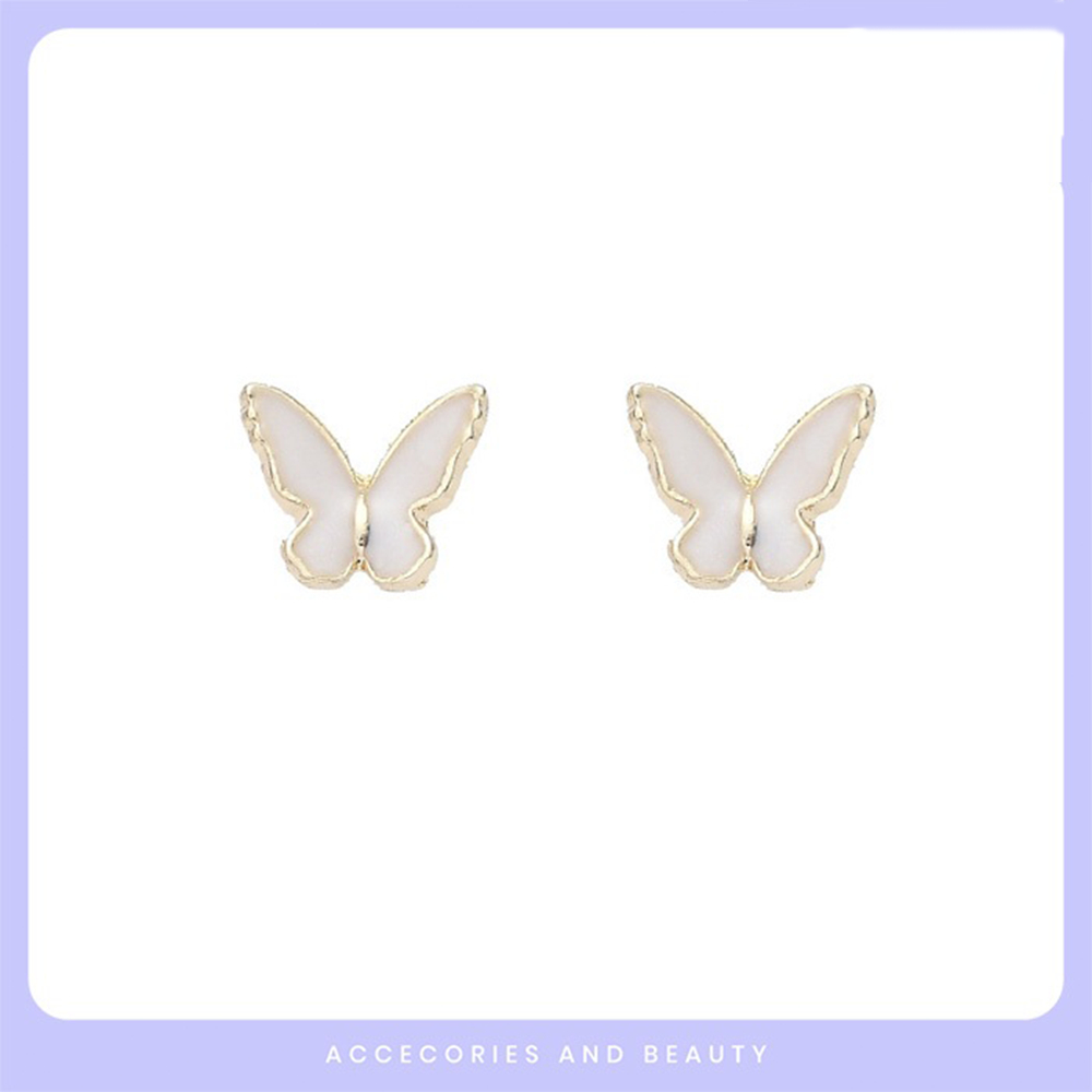 Anting Korea Kupu - Kupu manis Putih Cantik Emas Tusuk [ATGKUPU03]