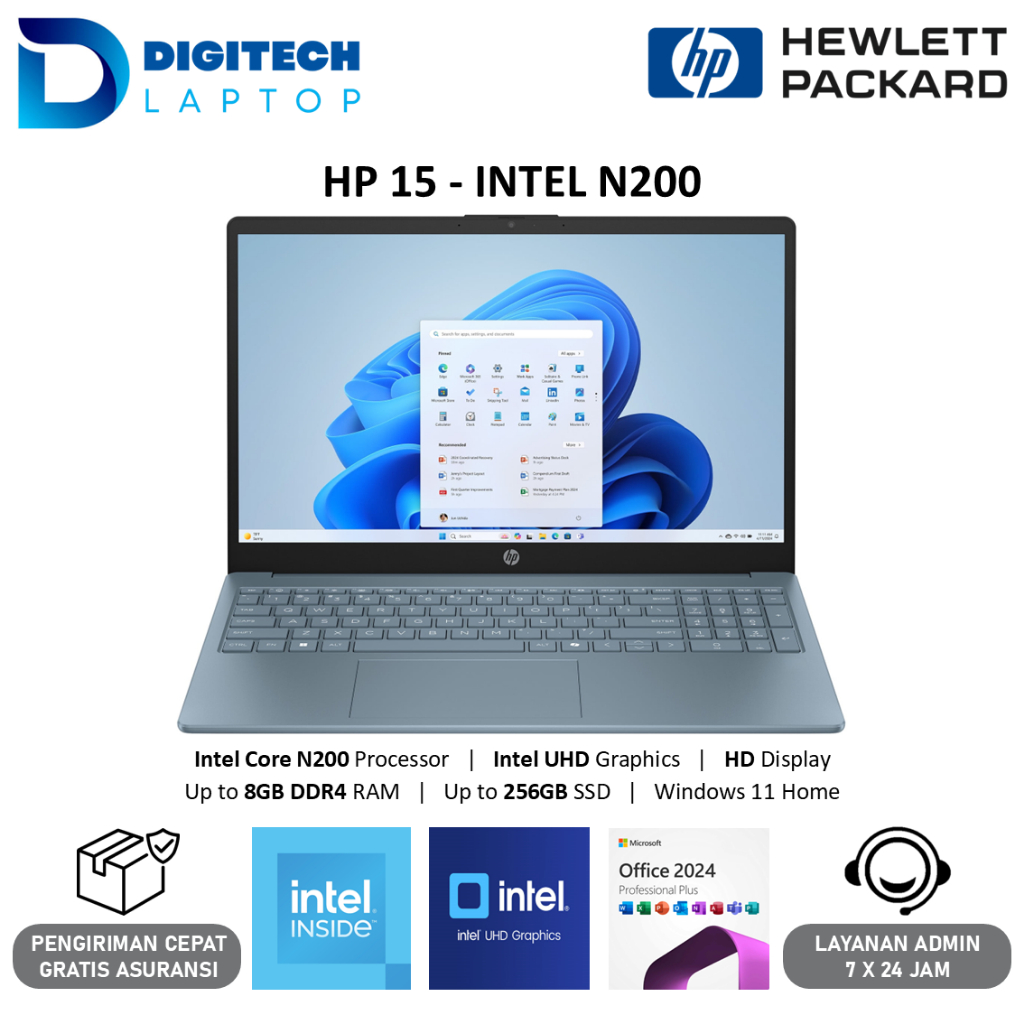 Laptop HP 15 Intel N200 RAM 8GB 128GB SSD 15 Inch Windows 11 Office 2024