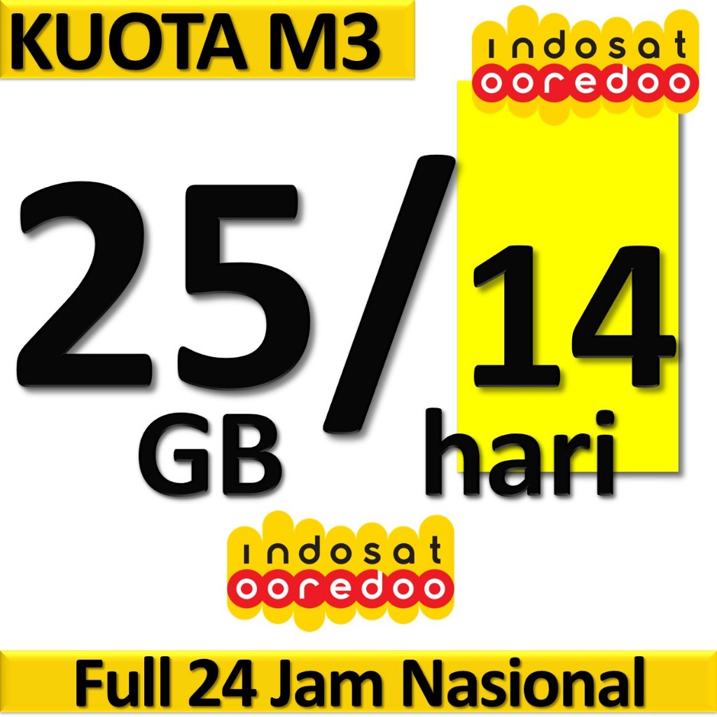 Kuota Indosat IM3 M3 25GB 14 Hari Full 24 Jam Nasional | Paket Internet IM3 25 GB 2 Minggu | Kuota R