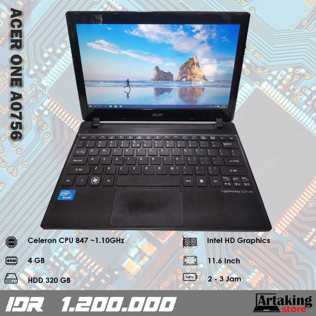Acer One A0756 - Celeron 847 - Ram 4 GB - Normal Semua Siap Pakai