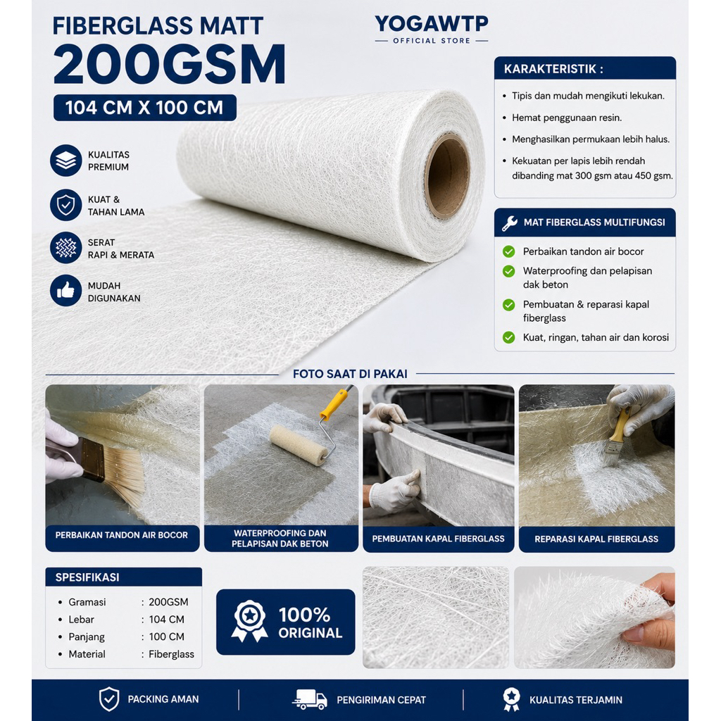 SERAT MATT FIBERGLASS KAIN WATERPROOFING