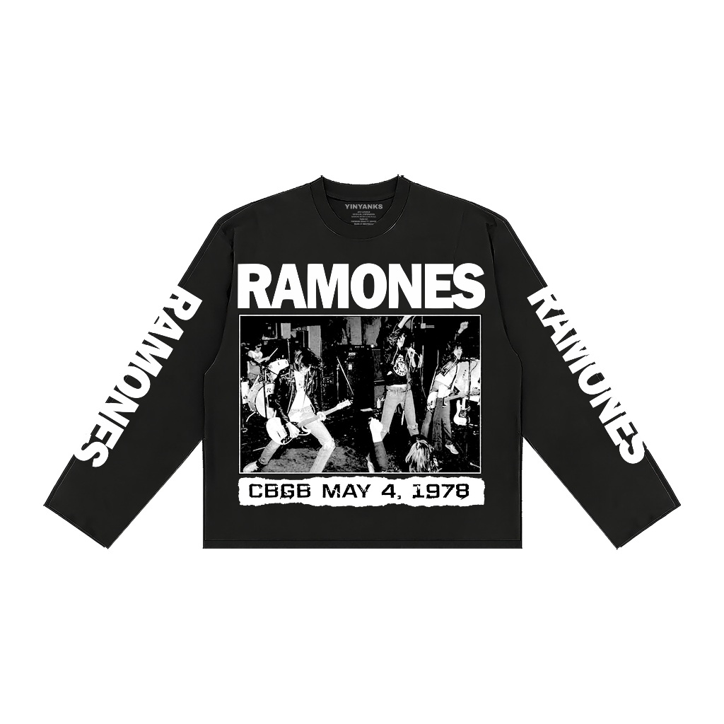 Elpizo T-shirt Boxy Panjang RAMONES CBGB MAY 4 1978 Kaos Panjang Oversize Bahan Cotton 24s Kaos Dist