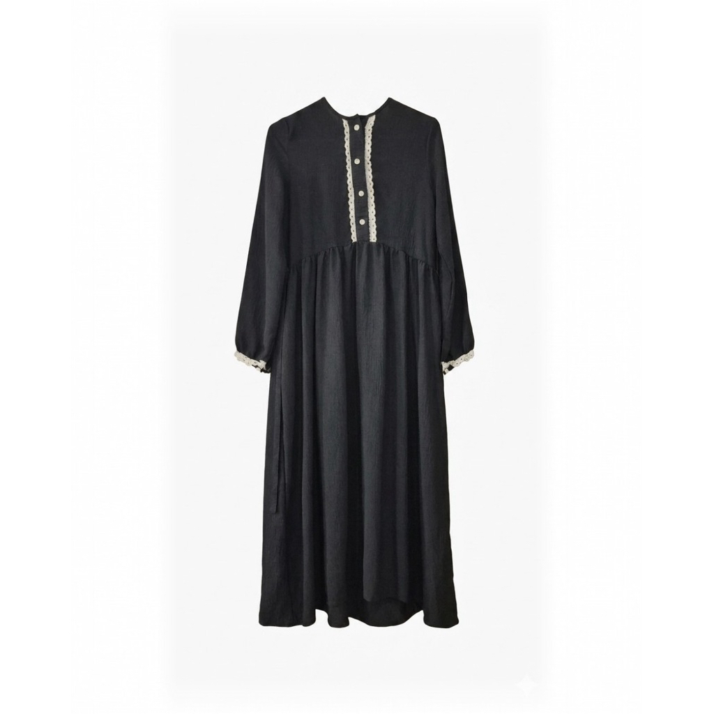 RND 25 - iwearmysha Midi Dress Hitam Crinkle Renda Rajut