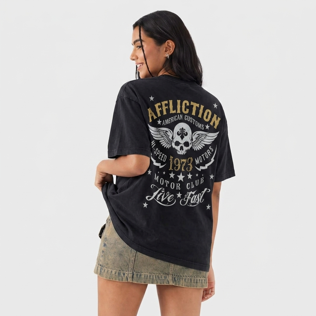 AFFLICTION MC Longsleeve Pria Black Harley Davidson Tee Shirt Long Beach CA - Nyaman Dipakai, Desain