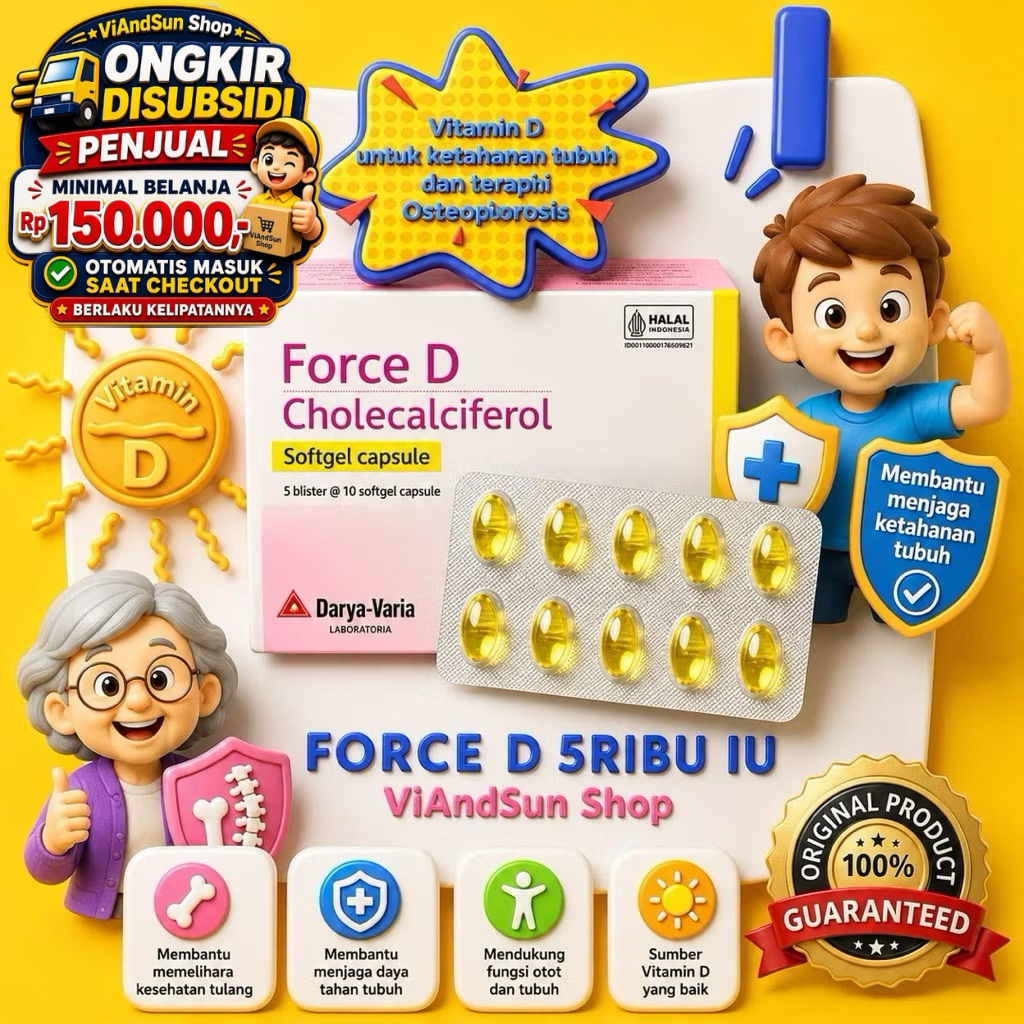 Force D - Vit D3 5000 IU isi 50 Kapsul Lunak / Vit D