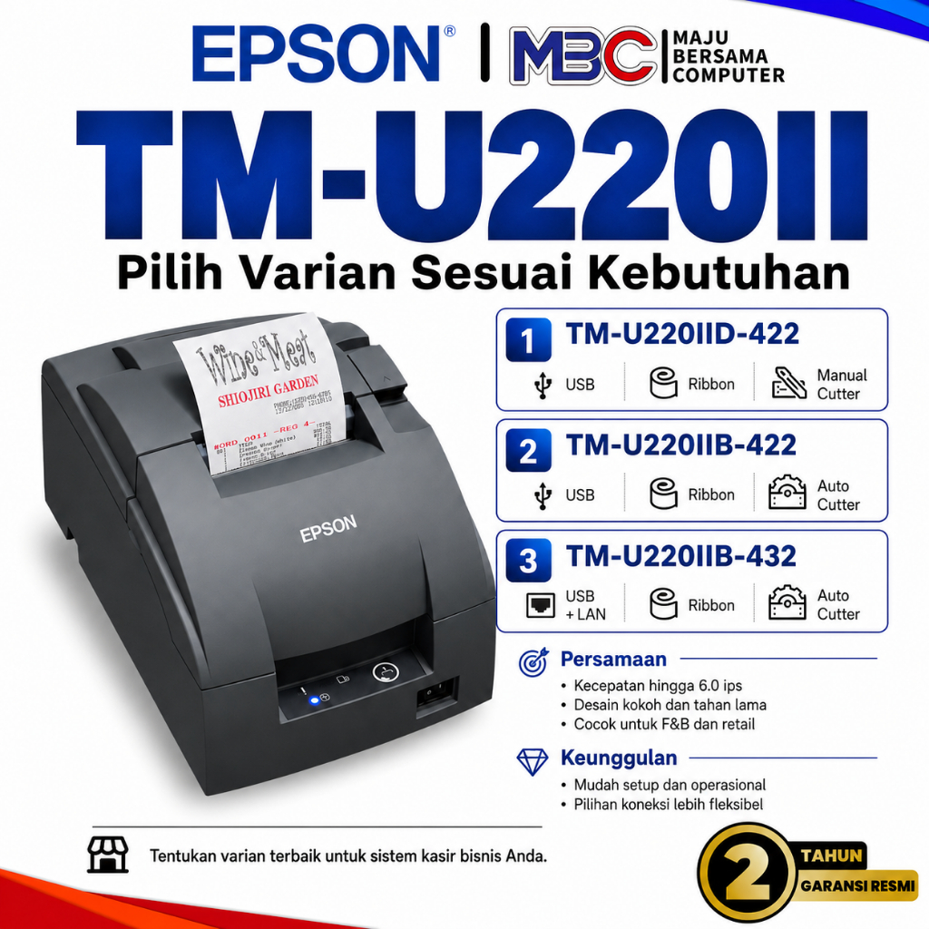Printer Kasir Dot Matrix Epson TM-U220II Struk Kasir Cetak Rangkap TM-U220IID-422 Manual TM-U220IIB 