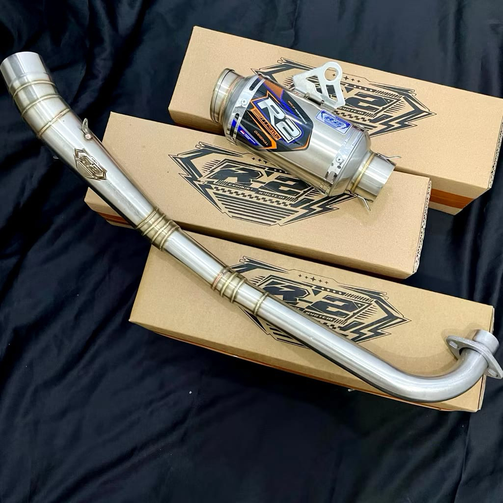 Knalpot R2 Muffler Original Dragbike Sleep Engine Motor Bebek 130cc-200cc Type Leher Kolong tengah T
