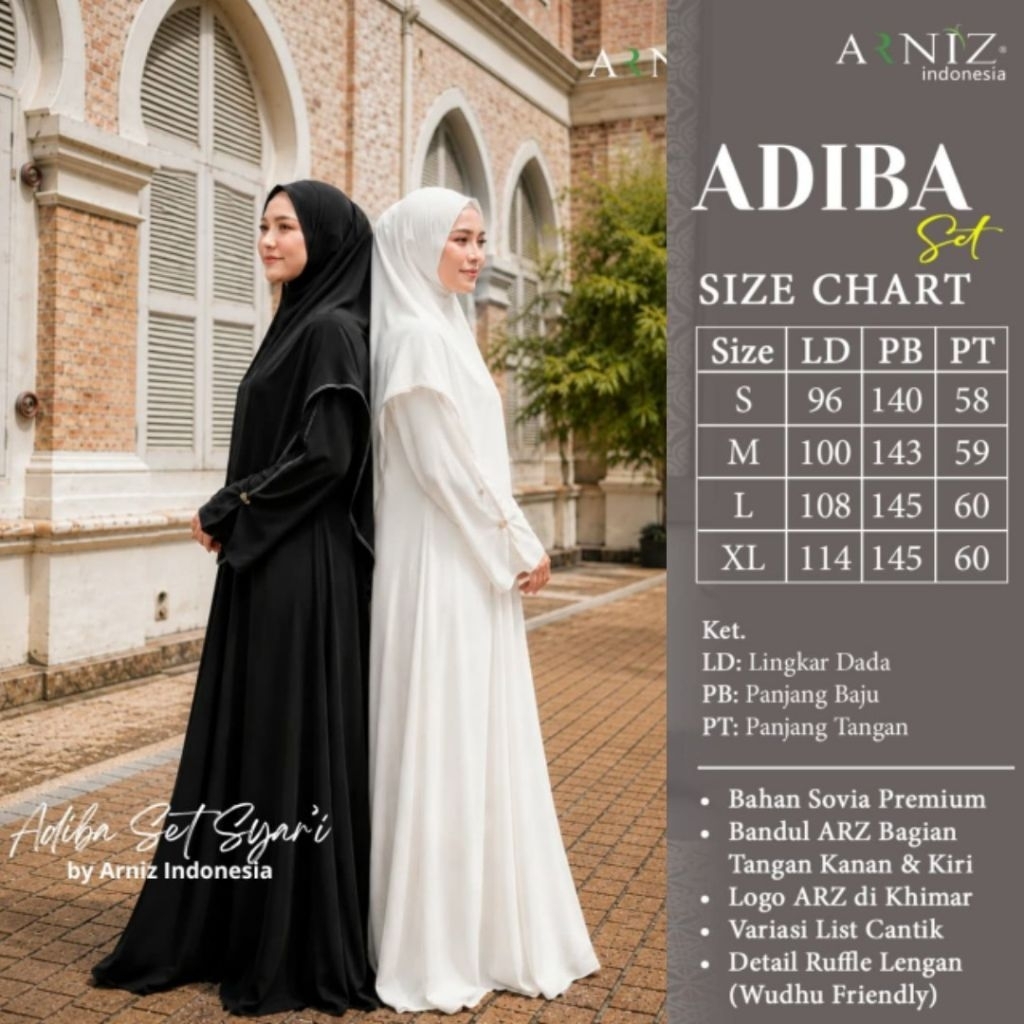 Adiba Dress Set Khimar By Arniz Collection Khusus Hitam&Putih