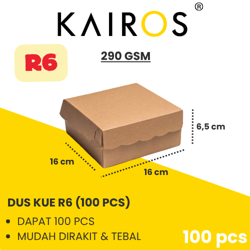 (1 Pack/ 100 pcs) EXCELINDO Kotak Dus Kue / Dus Makanan R6 Kraft Sealer (16 cm x 16 cm x 6,5 cm)