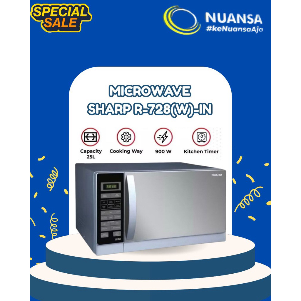 SHARP R-728(W)-IN- MICROWAVE GRILL 25L | LOW WATT DIGITAL | ELEGAN