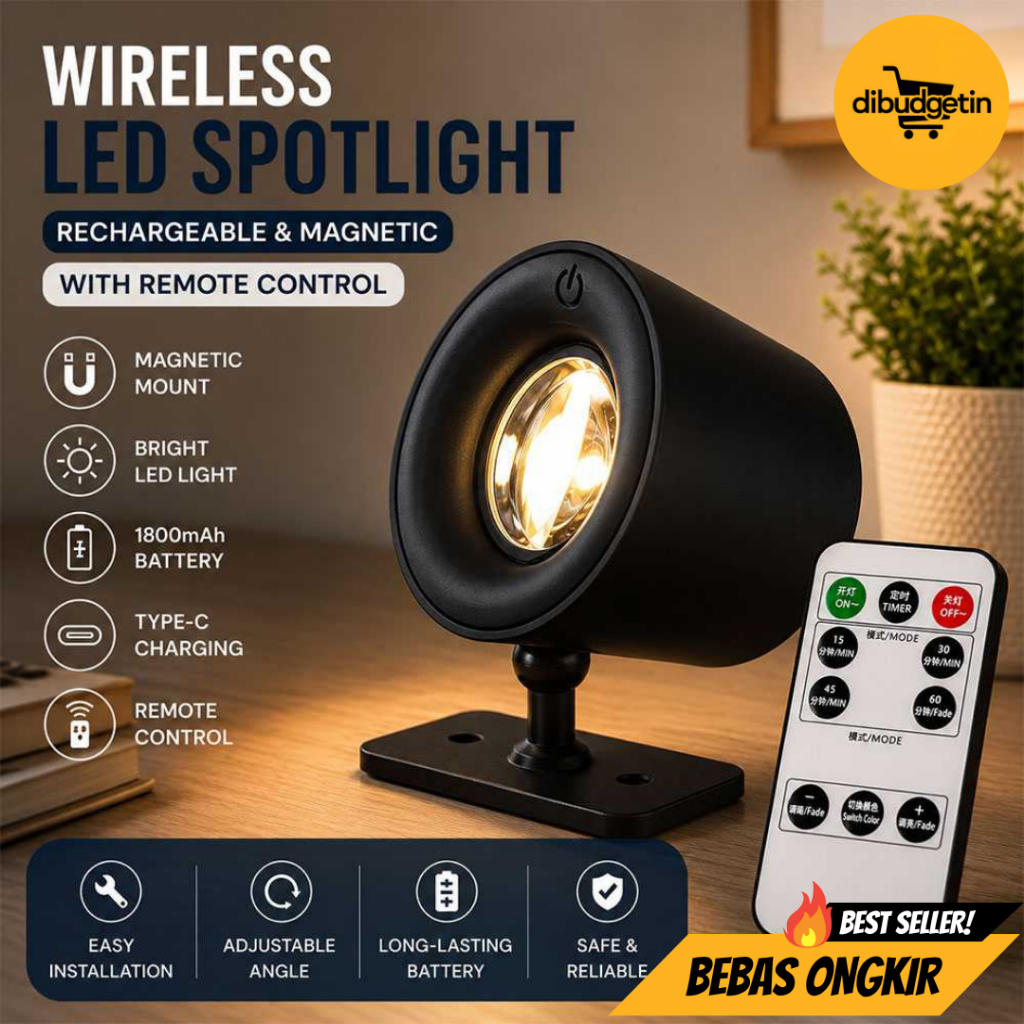 Lampu Baca Magnetik Wireless Led Spotlight Rechargeable 1800mAh - MESGET JG001
