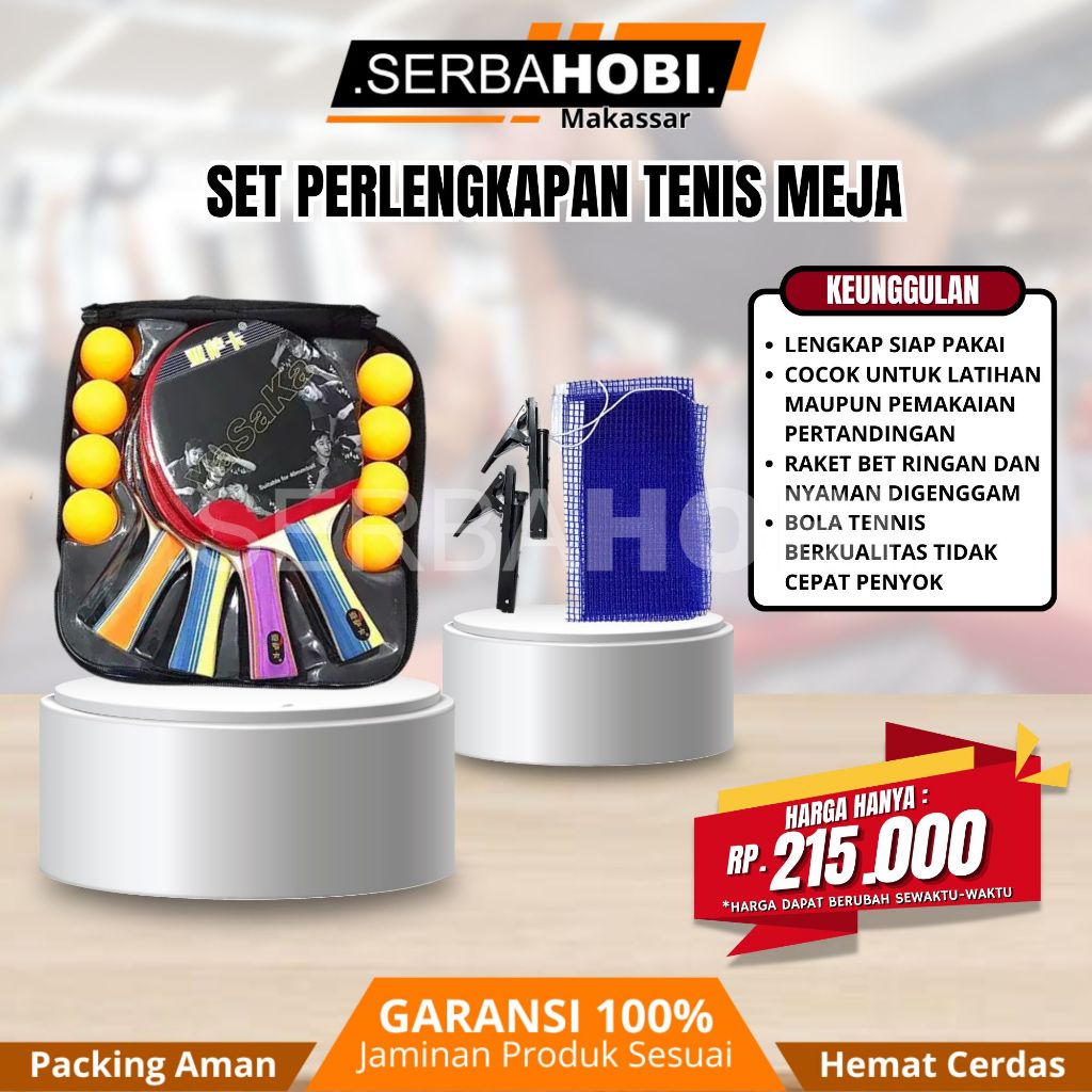 Set Perlengkapan Tenis Meja BET 4pcs, Net, Tiang, Bola, Tas Berkualitas / Set Perlengkapan Tennis me