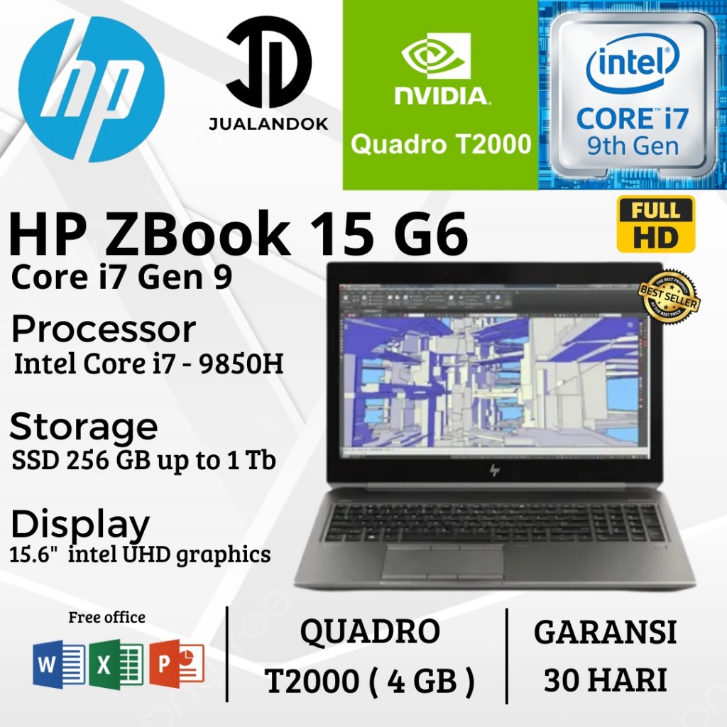 Laptop HP ZBook 15 G6 Core i7 Gen 9 - RAM 32GB - SSD 1TB - 15 inch - Quadro T2000 4GB - TouchScreen 