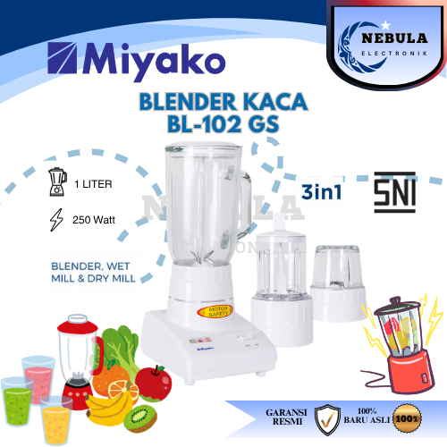 BLENDER MIYAKO KACA 1 LITER/ BLENDER MIYAKO KACA BL102GS NEW SERIES/ BLENDER MIYAKO KACA BL101GS/BLE