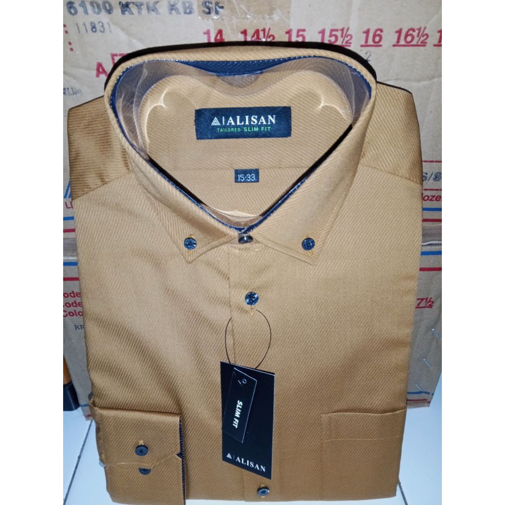 (NEW VARIAN) kemeja ALISAN dobby slimfit  coklat 7 100% ORIGINAL