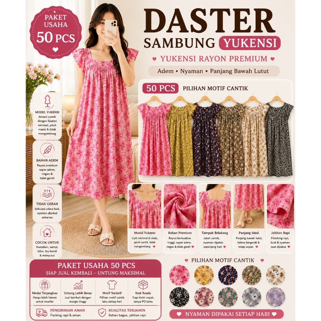 Paket Agen 50 PCS Daster Tali Sambung Rayon Adem | Harga Grosir Langsung Produsen | Motif Random Can