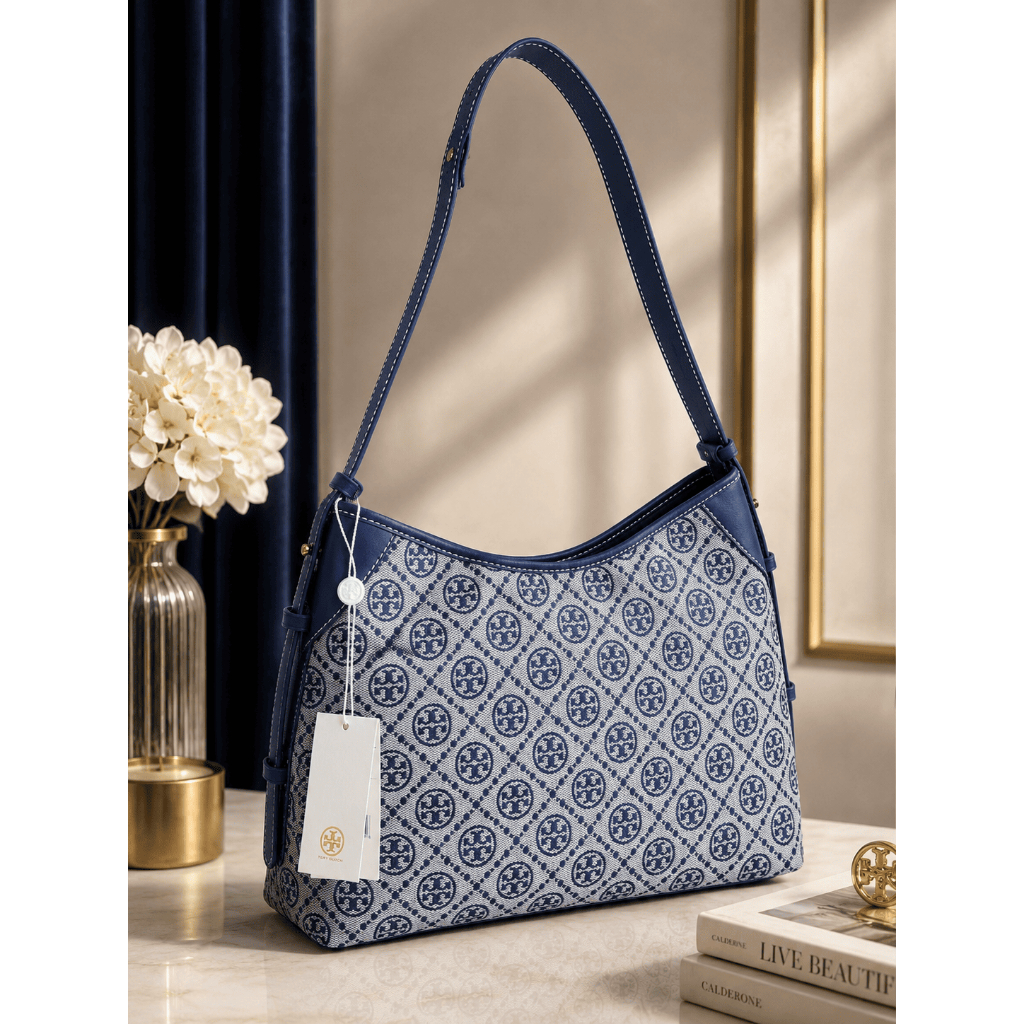 Tas Wanita T0ry Burch T Monogram Romy Shoulder Bag Tory Navy Premium Handbag Fashion