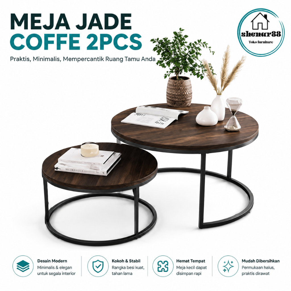 Meja Set Meja Kopi Ruang Tamu Minimalis Meja Table Coffee Table Aesthetic Meja Tamu Set 2 Pcs Nestin