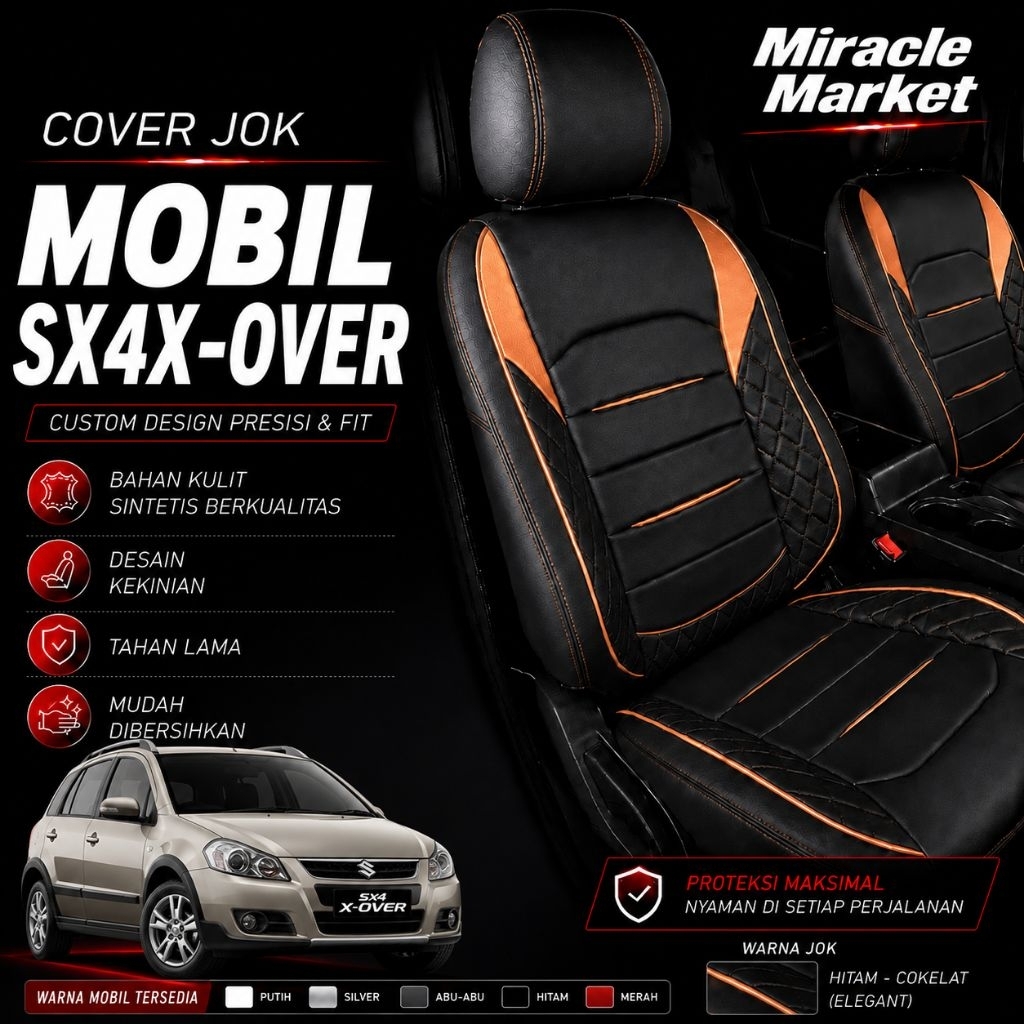 Cover Jok Mobil SX4 X-Over FullSet 2 Baris || Bahan Kulit Sintetis Berkualitas