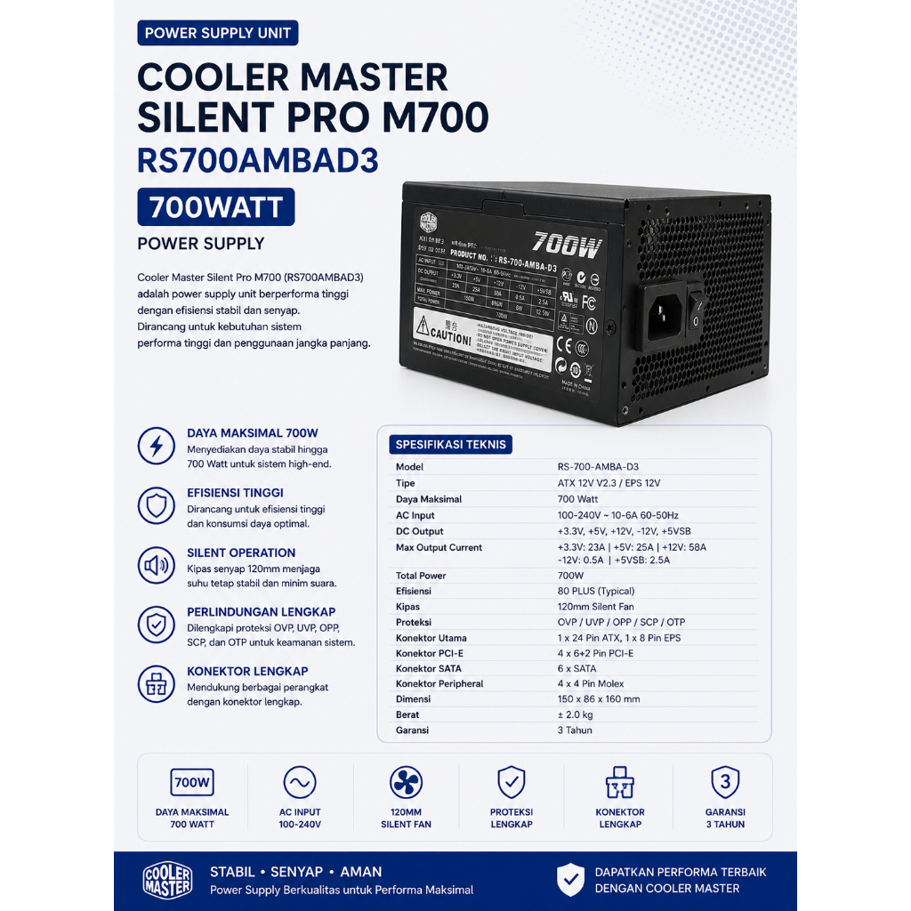 Cooler Master Silent Pro M700 (RS700AMBAD3) 700-Watt Power Supply