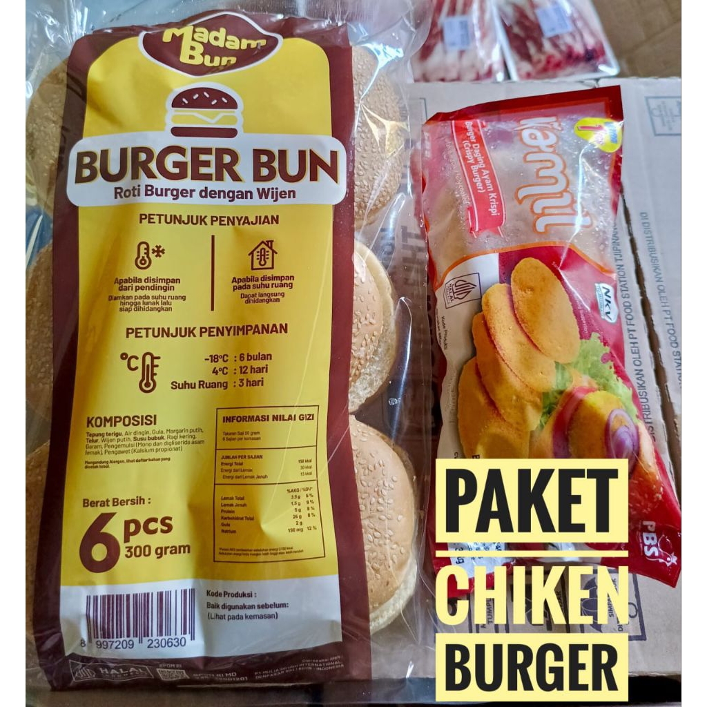 paket chicken burger (roti bun+kamil chicken burger)