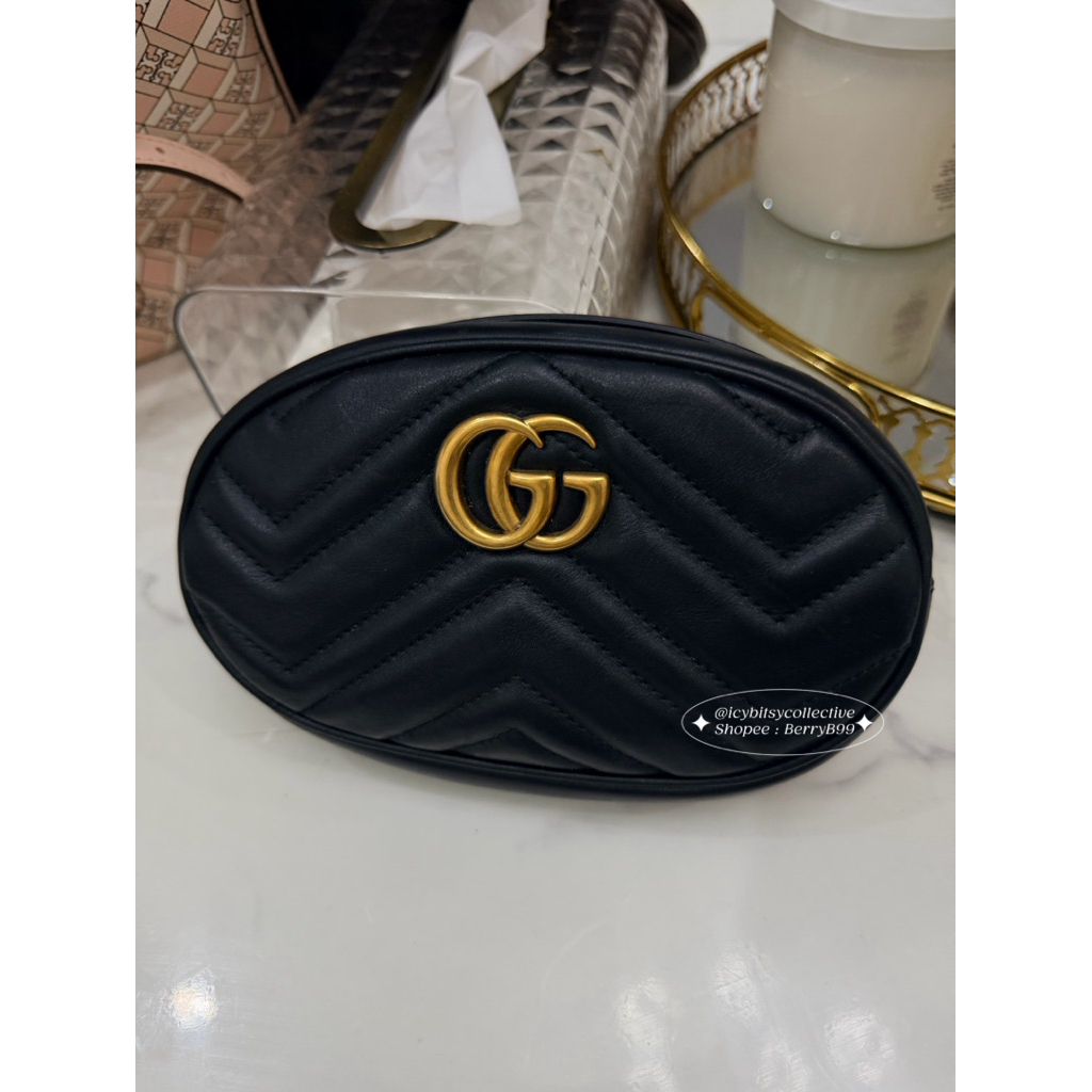 Preloved Authentic Calfskin Matelasse GG Marmont Belt Bag Black sz 75