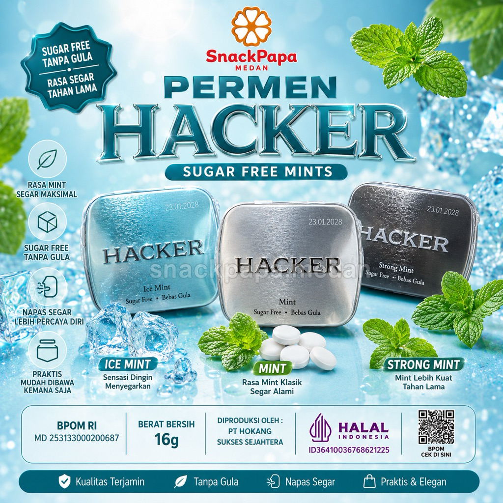 PERMEN HACKER 16G| PERMEN KALENG HACKER| PERMEN HACKER ICE MINT | HACKER STRONG MINT | HACKER MINT |