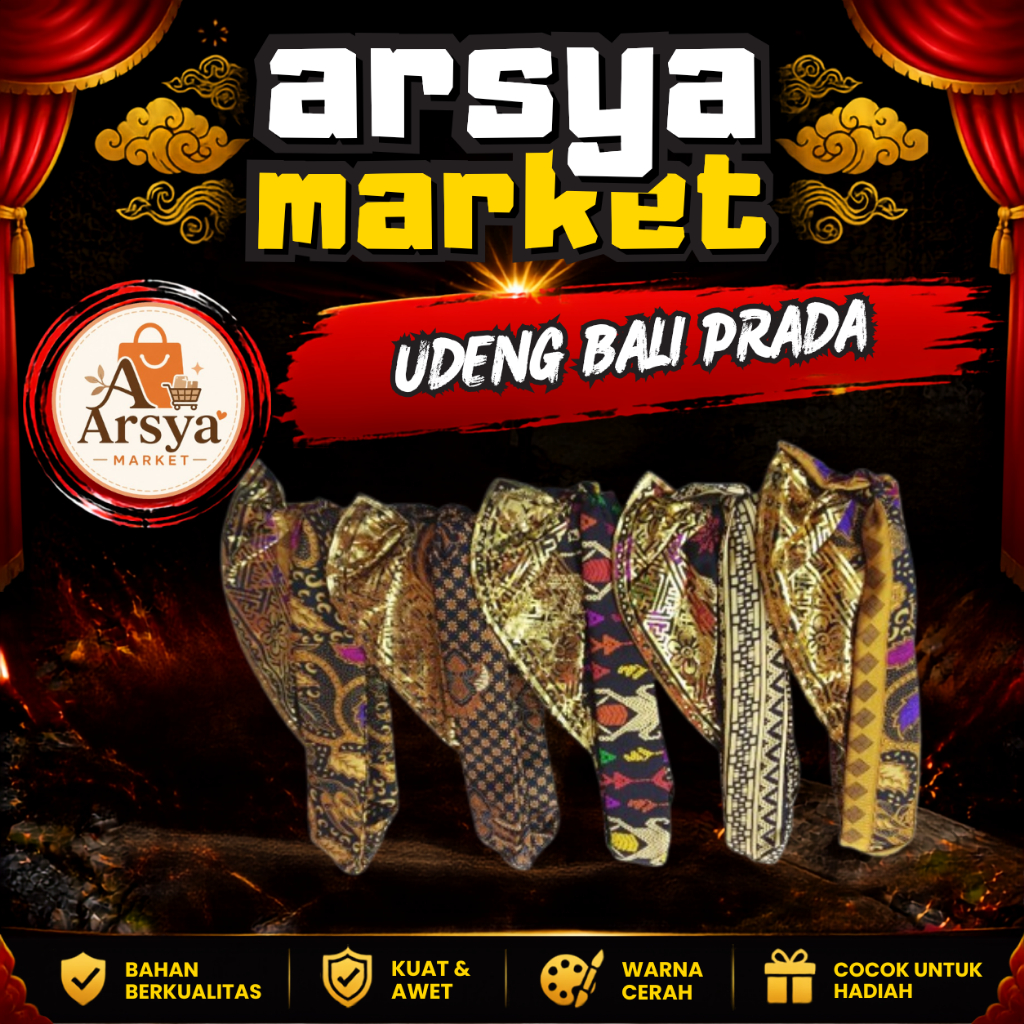 Promo Diskon Udeng Blangkon Jadi Hiasan Kepala Motif Prada Emas Batik Udeng Topi Souvenir Khas Bali