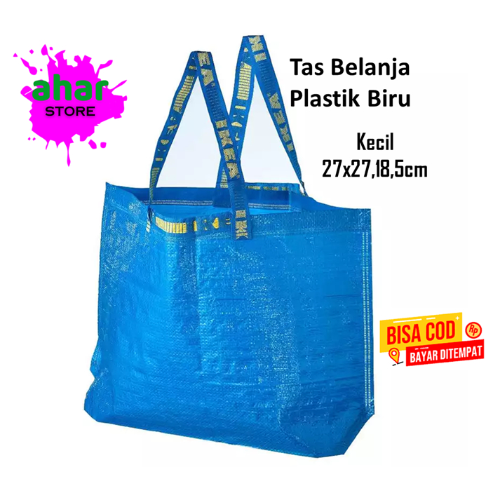 Tas Belanja Plastik Biru Lipat Shopping Bag Pasar Tas Belanja Ibu Ibu Serbaguna Kecil 27x27x18,5 cm