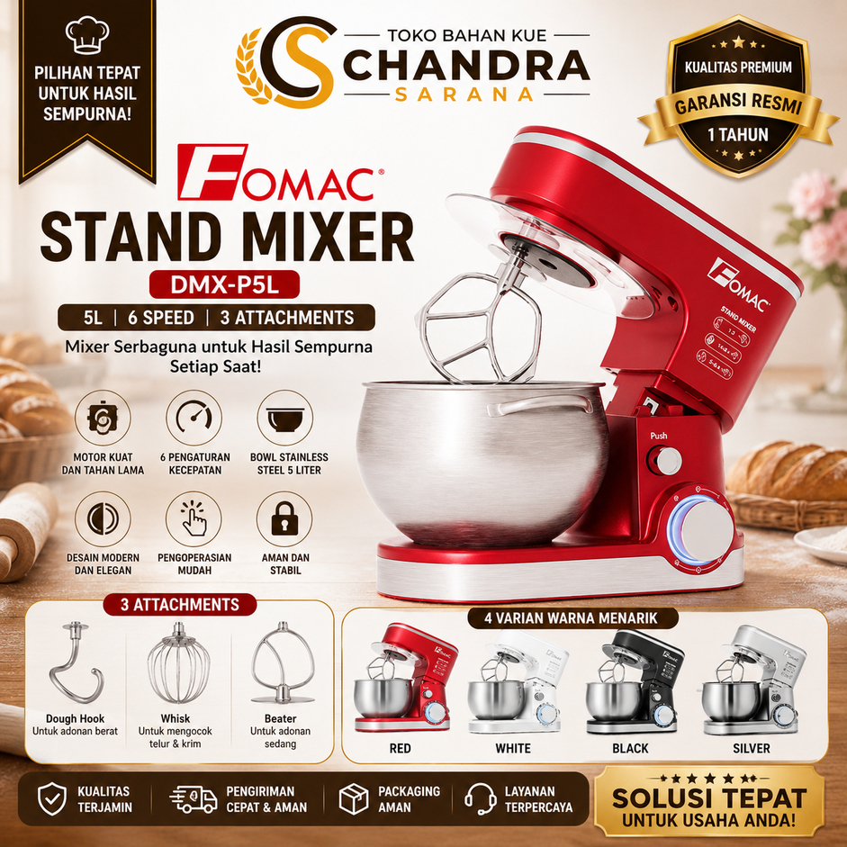 Fomac DMX-P5L Stand Mixer 5L 6 Speed 3 Attachments