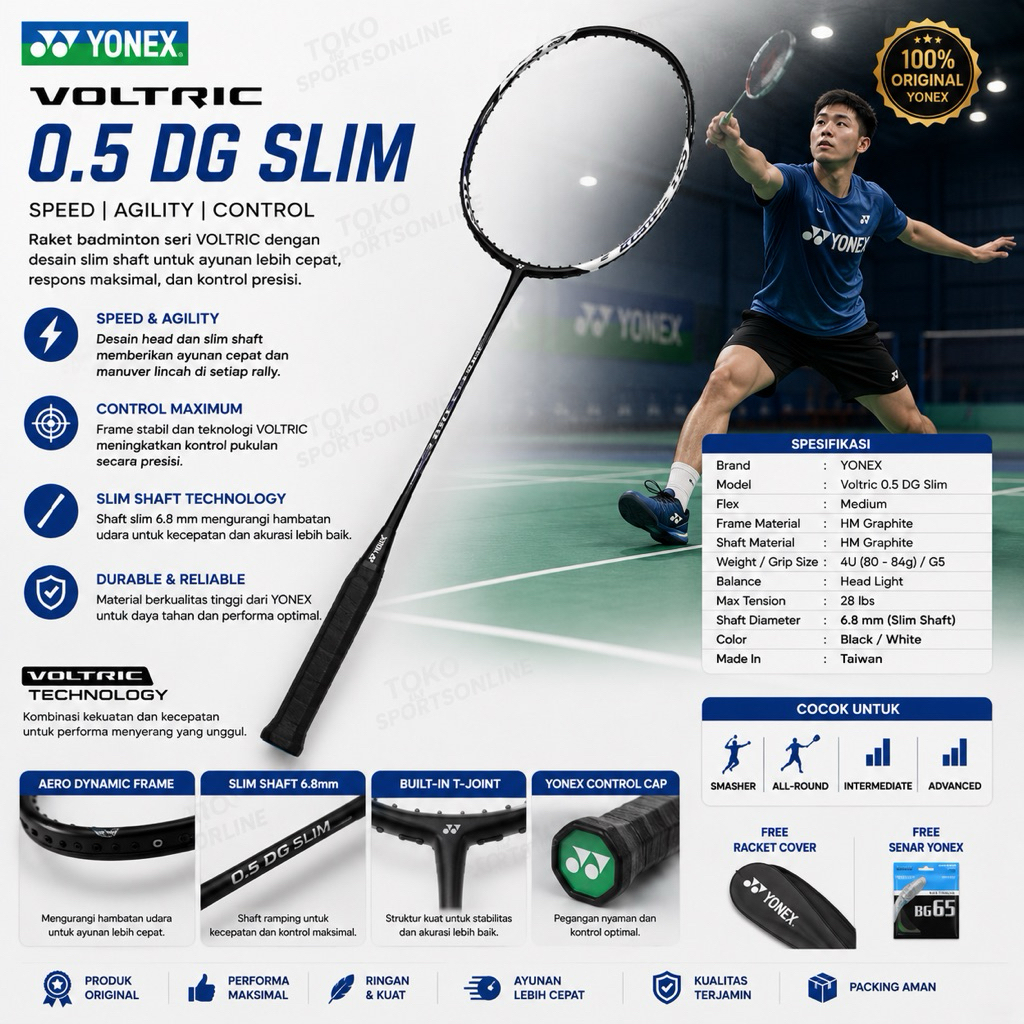 Yonex Voltric 0.5 DG Slim - Raket Yonex Voltric