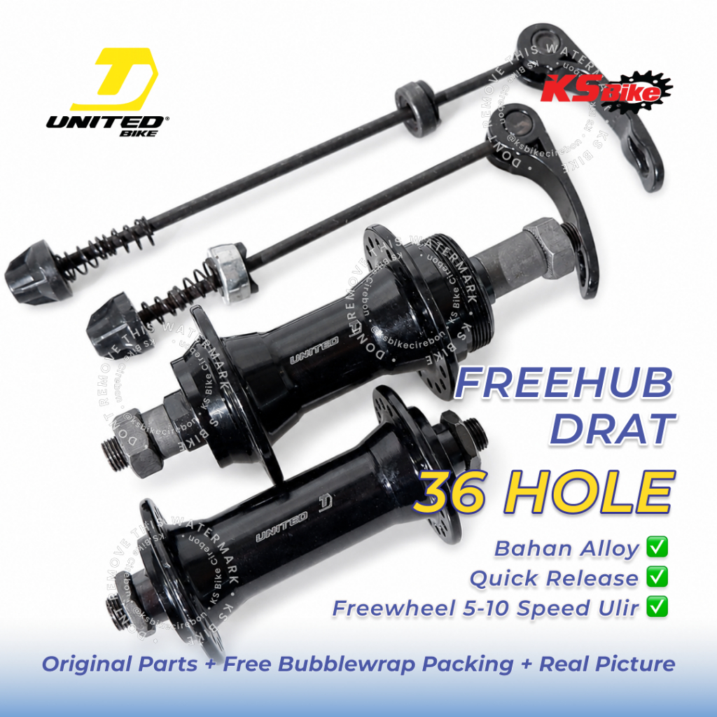 Hub United 36H Freehub Ulir Drat QR Alloy Sepasang Nabe Depan Belakang 5 6 7 8 9 10 Speed MTB Road B