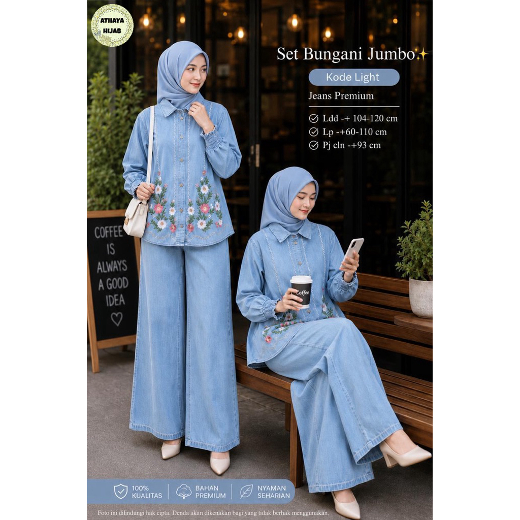 Bungani Set Jumbo Setelan Wanita Jeans Premium by Athaya