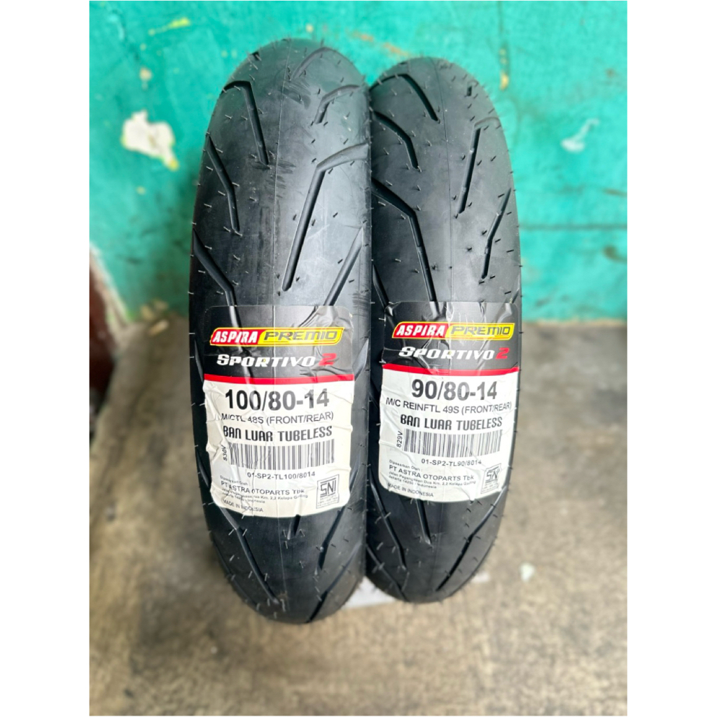 BAN ASPIRA SPORTIVO 2 (MEDIUM SOFT)  90/80 & 100/80 RING 14  (TUBLESS)  (BUAT VARIO/BEAT/MIO/GENIO/L