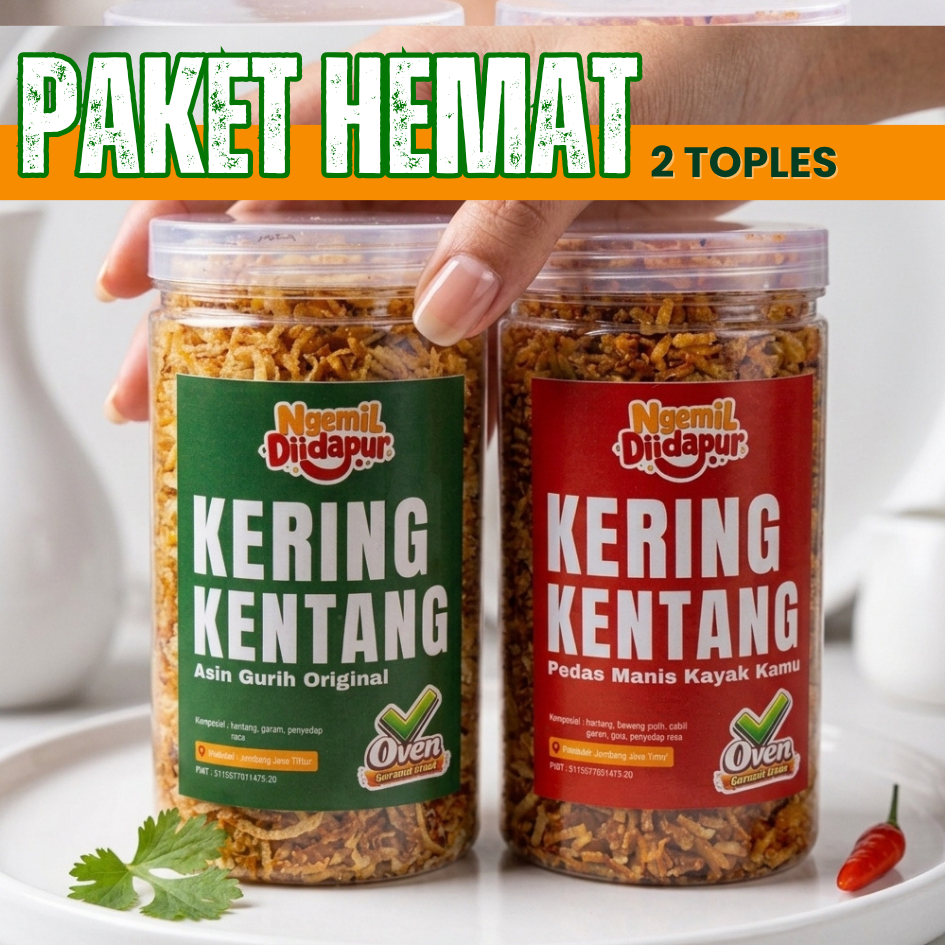Kering Kentang Mustofa Rasa Original Kemasan Paket Hemat 2 Toples | Lauk Siap Saji Praktis Tahan Lam